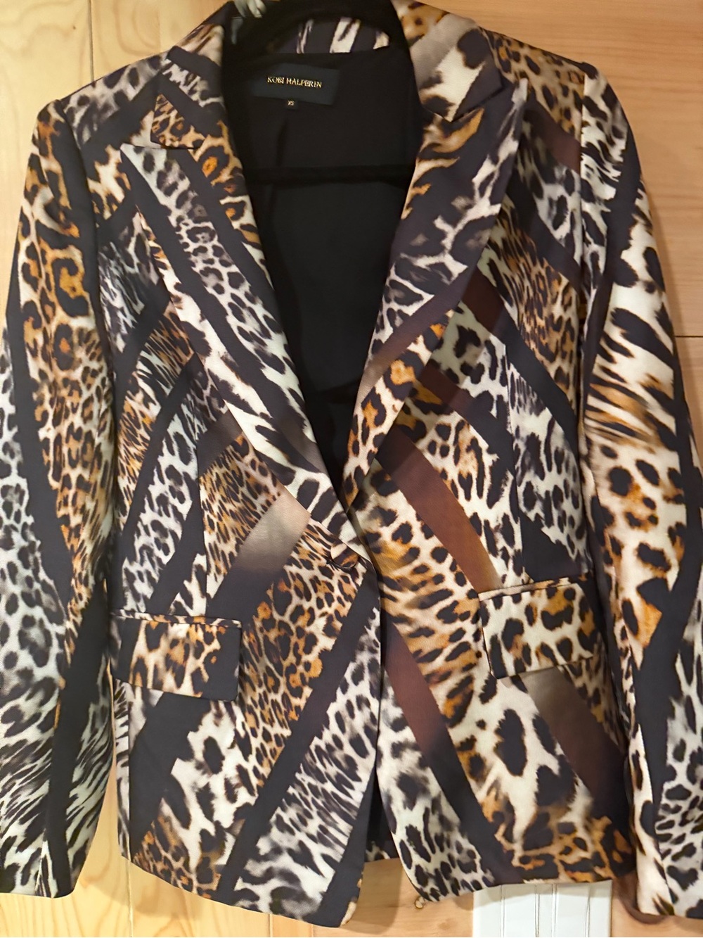 Kobi Halperin Leopard & Stripe Single-Button Blazer - Black, Brown, Cream